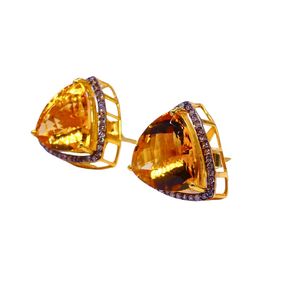 Triangle Cut Topaz <b>Stud</b> Earrings 18K Gold Filled Bezel Setting Women's Luxury Geometric Party Jewelry - Product Image 4