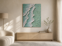 Peinture à l'huile abstraite peinte à la main, océan vert et blanc, texture épaisse, paysage marin sur toile, décoration murale pour la maison