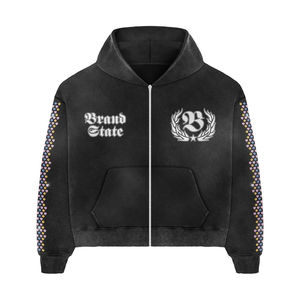 Collection Automne Survêtement de jogging pour femme avec strass effet délavé |   Ensemble d'entraînement personnalisé avec fermeture éclair Flare |   100% Coton Écologique - Product Image 2