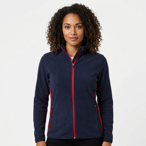 Men's Navy Fleece <b>Jacket</b> With <b>Red</b> Zipper Stand Collar Casual Breathable Knitted Polyester Autumn Wear - Product Image 4