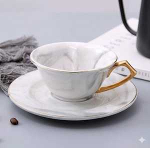 Taza de Té de Cerámica con Patrón de Mármol, Asa Dorada, Platillo, Diseño Moderno de Lujo, Ecológico, 300 mm de Diámetro, 1-3 mm de Grosor, ZamZam - Product Image 4