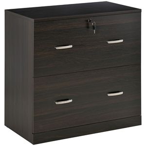 Commode de classement latérale en noyer durable à 2 tiroirs verrouillables, meuble de rangement métallique assemblé pour bureau à domicile - Product Image 1