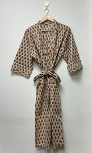 Robe Kimono Maxi en Coton 100% Fait Main à Imprimé Floral pour Femme, Vêtement de Nuit, Caftan, Jupe Courte, Cache-Maillot de Plage d'Été - Product Image 4