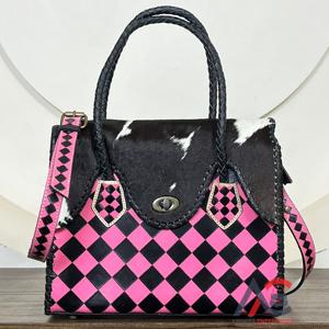 Sac fourre-tout en cuir de vachette martelé à carreaux, élégant, pour femmes, à porter à l'épaule ou en bandoulière, vente en gros directe d'usine 2026 - Product Image 1