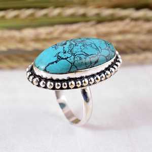 SHYAM JEWELRY Handmade 925 Sterling Silver Blue <b>Turquoise</b> Bezel Setting Oval Rope Texture Boho & Hippie Unisex Wedding <b>Ring</b> - Product Image 4