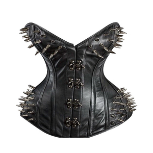 Corsé de cuero para mujer con púas metálicas, cierre de gancho y ojal, control firme, estilo streetwear para adultos - Product Image 6