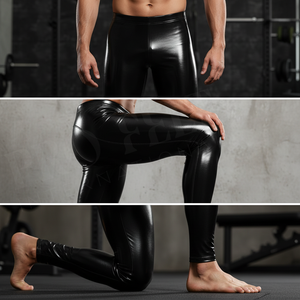 100% High Quality Shiny Solid Plain Color Faux Leather <b>Compression</b> Leggings High Waist Stretch Gym Running Wet Look Skinny Pants - Product Image 4