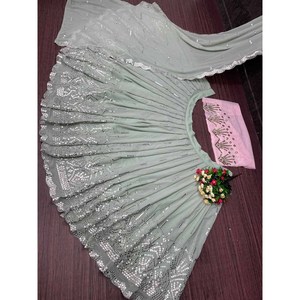 GEORGETTE ATTRACTIVE LOURD MIROIR TRAVAIL LEHENGA CHOLI AVEC DUPATTA PISTA - Product Image 1