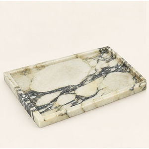 Plateau de service rectangulaire en marbre vert, design moderne poli, vaisselle et assiettes faites à la main - Product Image 4