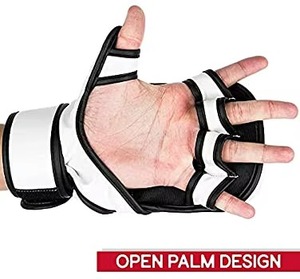 Guantes de MMA Negros Premium de Cuero PU, Guantes de Grappling Profesionales para Artes Marciales, Sparring, Entrenamiento de Boxeo con Palma Abierta - Product Image 5