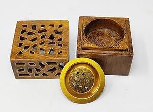 Wooden Incense Burner Cube With Geometric Cutouts Brown Black White Color Options Handmade Home <b>Decor</b> Aromatherapy Diffuser - Product Image 2