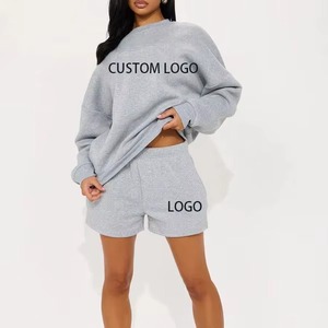 Women <b>French</b> Terry Knitting Above Knee Solid Casual Sweatshirt and Shorts Set Premium Lightweight Two-Piece <b>Outfit</b> - Product Image 1
