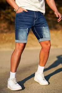Shorts de Mezclilla Desgastados para Hombre, Cintura Media, Pierna Recta, Estilo Casual de Verano - Product Image 4