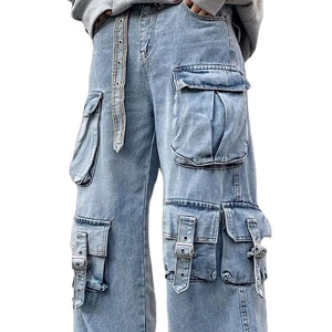 Pantalones Cargo Ligeros de Lona para Hombre, Talla Grande, Antiencogimiento, Transpirables, Ajustables, Color Azul Claro, Estilo Vintage, Muy Demandados - Product Image 1