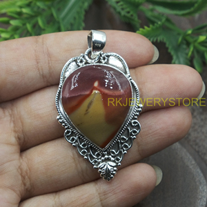 Colgante de Corazón de Jaspe Mookaite Natural, Plata de Ley 925, Filigrana Vintage, Joyería de Piedras Preciosas Hecha a Mano, Regalo para Mujeres, Unisex, Él - Product Image 4