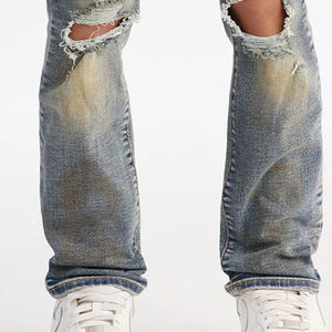 Service OEM de conception pour les acheteurs en gros avec logo personnalisé, pantalon pour garçons de haute qualité, couleur unie, design déchiré, en denim. - Product Image 5