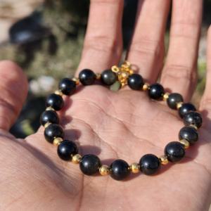 Natural Stone Gold Plated 925 Silver Adjustable Beaded <b>Black</b> <b>Onyx</b> <b>Bracelet</b> Women Men Trendy Fine Jewelry Meditation Yoga - Product Image 2