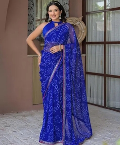 Sari Tradicional de Georgette con Estampado Bollywood para Mujer, Ideal para Fiestas de Otoño, con Blusa sin Coser de Secado Rápido - Product Image 6