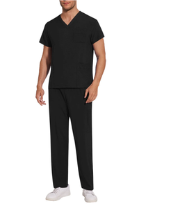 Ensemble de blouses médicales pour hommes, haut à manches courtes et col en V avec poches et pantalon élastique, uniforme d'infirmière, vêtements de travail médicaux - Product Image 4