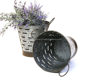 Jardinière ovale en métal galvanisé avec poignée en fil métallique Jardinières décoratives d'intérieur et d'extérieur en fer de conception rustique Nouvelle version - Product Image 3