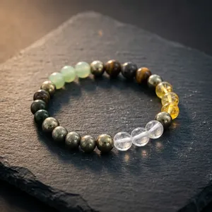 Pulsera de Cuentas de Citrino y Pirita, Forma de Bola de 8mm, Estilo Clásico, Unisex, Regalo de Aniversario, Joyería de Piedras Preciosas Naturales, Venta al Por Mayor - Product Image 2
