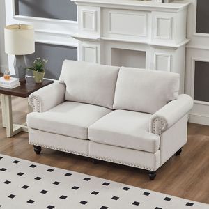 59.5 \ "moderno classico Beige Loveseat tessuto imbottito poliestere per soggiorno mobili Design classico - Product Image 1