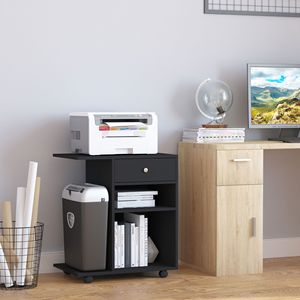 Black Mobile File Cabinet <b>Printer</b> <b>Stand</b> with Wheels Adjustable Shelf Drawer and CPU <b>Stand</b> Durable Metal Easy Assembly - Product Image 2