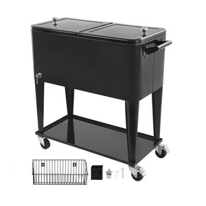 80 Quart Rolling Ice Chest Portable Patio Party Bar Drink Cooler Cart with Bottom <b>Shelf</b> Holds 50 Bottles/110 Cans for <b>Camping</b> - Product Image 1