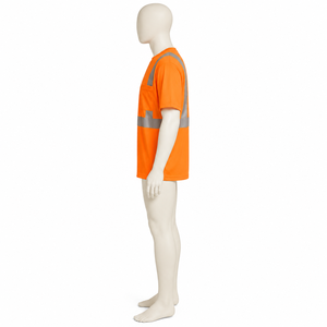 T-shirt à manches courtes personnalisé en orange fluorescent et argent réfléchissant pour hommes, avec poche poitrine, vêtements de travail haute visibilité, t-shirts personnalisés - Product Image 2