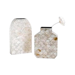 Handmade Ceramic Shell <b>Vase</b> Decorative Coastal Artisan Centerpiece Oval Shape Mother Of Pearl Design - Product Image 1
