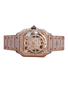 Montre-bracelet pour homme en acier inoxydable avec incrustation de diamants en or rose, quartz analogique, cristal saphir, luxe, moderne, vintage, tendance - Product Image 1