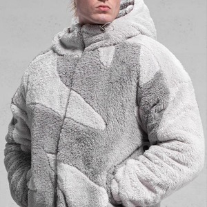 <b>Men</b> <b>Sherpa</b> Fleece <b>Jacket</b> Hooded Zip Up Patchwork Oversized Winter Streetwear Outerwear Custom Logo - Product Image 6
