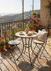 Ensemble de jardin d'extérieur 4 places en fer forgé au design européen traditionnel, revêtement poudré, écologique et résistant aux intempéries - Product Image 3