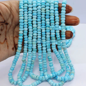 ลูกปัดโอปอลสีน้ำเงินธรรมชาติทรงรอนเดลล์เรียบขนาด 5.5-6 มม. ลูกปัดพลอยโอปอลสีฟ้า 16 นิ้ว ร้อยเป็นเส้น โอปอลสีน้ำเงินธรรมดาทรงรอนเดลล์ - Product Image 1