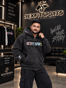 เสื้อฮู้ดซิปเต็มตัวสีดำแบบกำหนดเอง REXFITSPORTS 2026 ประดับด้วยกราฟิกคริสตัล สไตล์สตรีทแวร์ เสื้อฮู้ดแฟชั่น ขายส่ง - Product Image 2