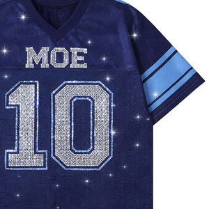 Jersey de Fútbol Americano para Mujer, Malla Azul Oscuro con Pedrería Premium, Ropa Urbana, Logotipo Personalizado, Producción al por Mayor OEM - Product Image 4