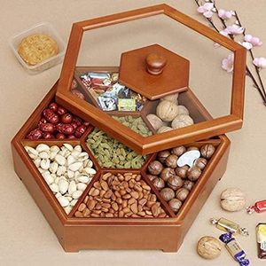 Boîte de rangement en bois style artisanal pour chocolats et épices, marron bicolore, faite à la main avec compartiments et cuillère - Product Image 1