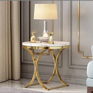 Round End <b>Side</b> <b>Table</b> Coffee <b>Table</b> with Stainless Steel Legs and <b>Marble</b> Stone <b>Top</b> for Living Room Bedroom Office - Product Image 2