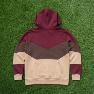 Sudadera con Capucha para Mujer, Diseño Color Block, Color Borgoña, Marrón y Beige, Felpa, Bolsillo Canguro, Logotipo Personalizado, Estilo Urbano - Product Image 5
