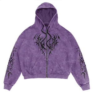 Men's Oversized Hooded Zipper Sweatshirt Black White Tribal Print Casual Fit Regular Sleeve French Terry Polyester Autumn Wear - Product Image 4