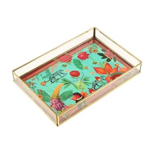 Plateau décoratif rectangulaire vibrant avec côtés miroir idéal pour le rangement de la vanité Présentoir de table moderne ou accent de service - Product Image 1