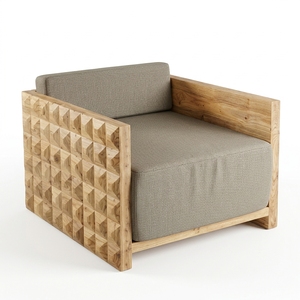 Sillón Individual Moderno de Madera con Diseño Geométrico 3D, Silla Decorativa de Lujo Minimalista para Sala de Estar, Muebles de Exportación - Product Image 1