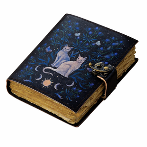 New Era Witchcraft Supplies Wholesale Handmade Leather Bound Grimoire <b>Notebook</b> Witch Cat Design Black Cover Hardcover Gift - Product Image 1