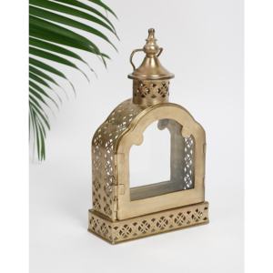 <b>Moroccan</b> Brass Rectangular <b>Lantern</b> With Cutout Pattern For Home Decoration - Product Image 1
