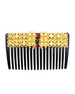 Peineta Vintage de Aleación Chapada en Oro con Diamantes de Imitación, 13CM, Dientes Negros, Ligera, con Estampado Vintage, Accesorio de Moda de Alta Calidad - Product Image 2