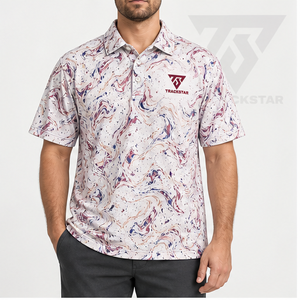 Trackstar Men's <b>White</b> Burgundy Blue Marble Print <b>Polo</b> Shirt Short Sleeve Button Collar Casual <b>Golf</b> Shirt Custom Logo - Product Image 1
