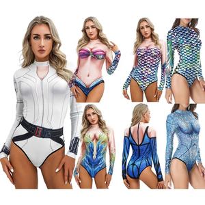 Femmes Manches Longues 3d Stylish Print Closure Jumpsuit Swimming Bathing Surfing Swimwear for Training Pool Beach Vacation Water - Product Image 1