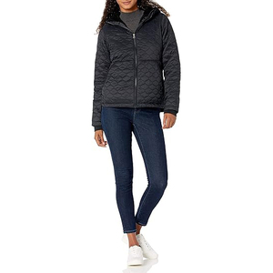 Quilted Hooded <b>Jacket</b> Women Solid Color Full Sleeve Zipper Closure Polyester Wadding Autumn Wear - Product Image 2