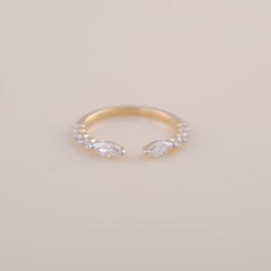 IGI Certified Marquise & Round Diamond Open Cuff Ring in <b>Solid</b> 925 Sterling <b>Silver</b> - Product Image 1