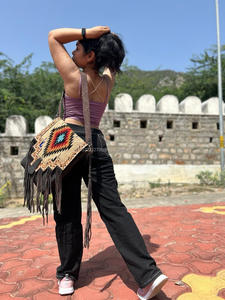 Nuevo bolso de mano con manta con sillín con estilo occidental Real hecho a mano azteca multicolor cuero con cuentas Correa borla bolsos cruzados - Product Image 4